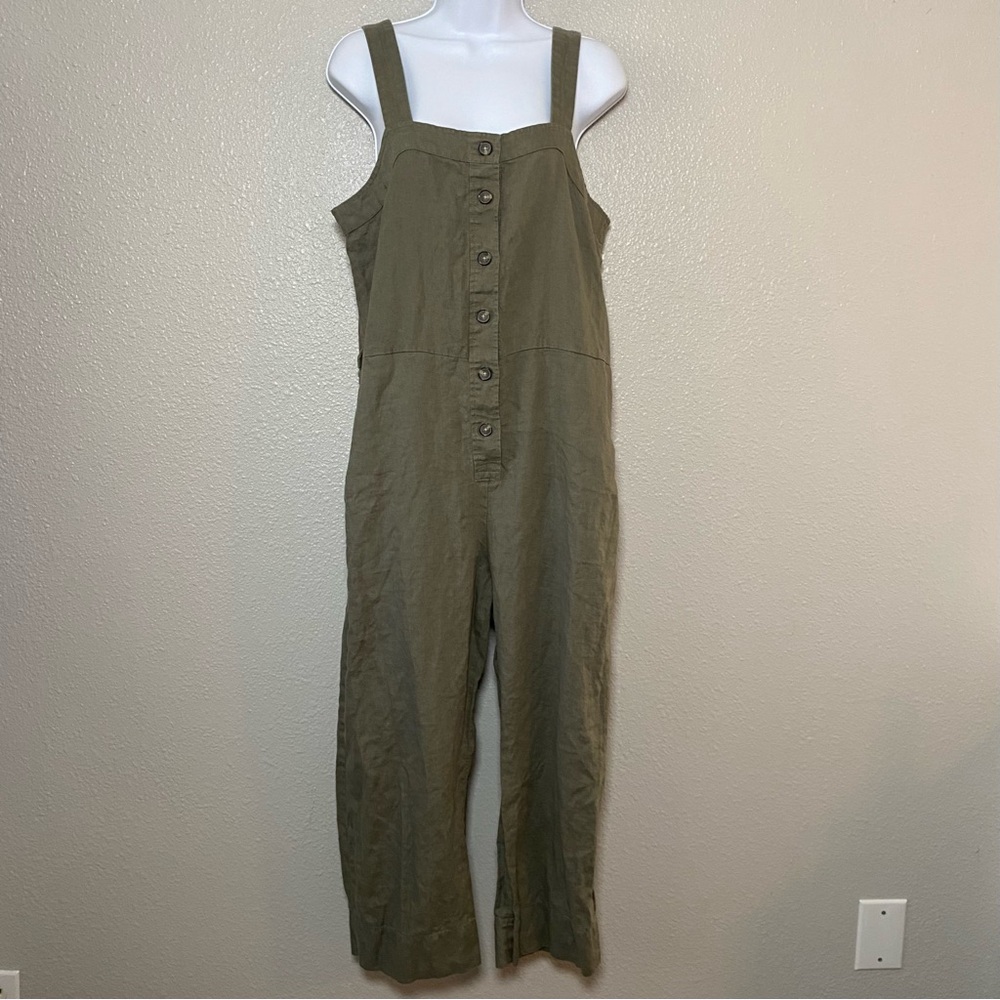 Everlane Olive Green Button-Front Linen Jumpsuit